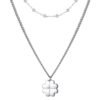 Collana Donna Luca Barra In Acciaio Con Quadrifoglio Pendente E Perle Bianche A Doppia Catena 1 Verre Gioielli - l'istituzione del gioiello