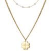 Collana Donna Luca Barra In Acciaio Dorato Con Quadrifoglio Pendente E Perle A Doppia Catena 3 Verre Gioielli - l'istituzione del gioiello