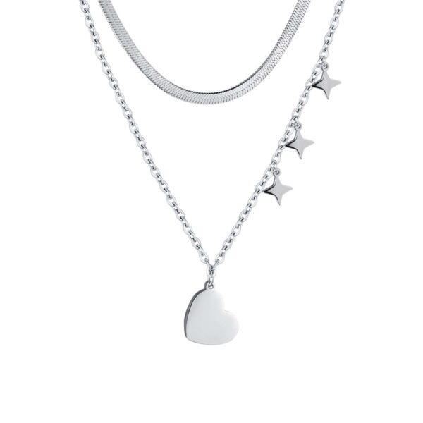 Collana Donna Luca Barra In Acciaio Con Stelle E Cuore Pendente - Verre  Gioielli