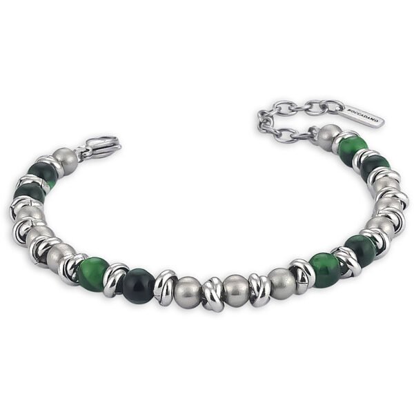 Bracciale Uomo Boccadamo Man In Acciaio Con Sfere Di Occhio Di Tigre Verde 3 - Verre Gioielli Bracciale Uomo Boccadamo Man In Acciaio Con Sfere Di Occhio Di Tigre Verde