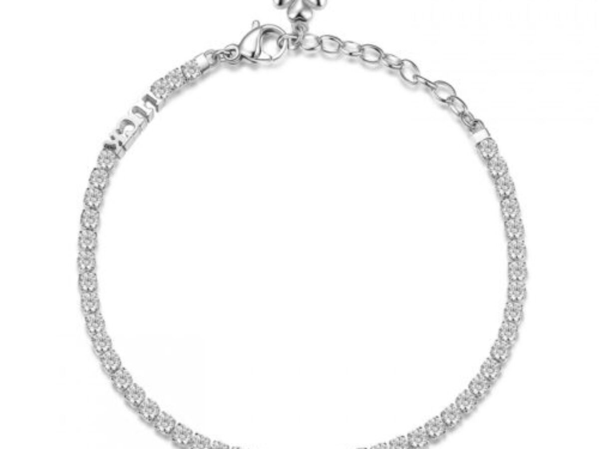 Bracciale Tennis Donna Brosway In Acciaio Con Cubic Zirconia E Quadrifoglio Pendente - Verre Gioielli