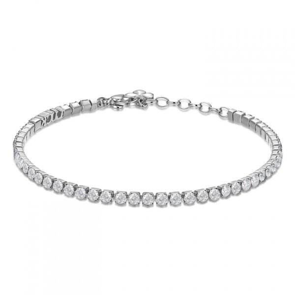 Brosway Bracciale Tennis Desideri In Acciaio Color Oro E Cubic Zirconia, Con Ciondolo Quadrifoglio, 175 Mm