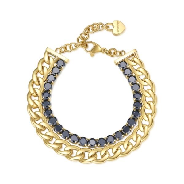 Bracciale Tennis Donna Brosway Doppio Filo In Acciaio Dorato Con Cubic Zirconia Neri E Cuore Pendente 3 - Verre Gioielli Bracciale Tennis Donna Brosway Doppio Filo In Acciaio Dorato Con Cubic Zirconia Neri E Cuore Pendente