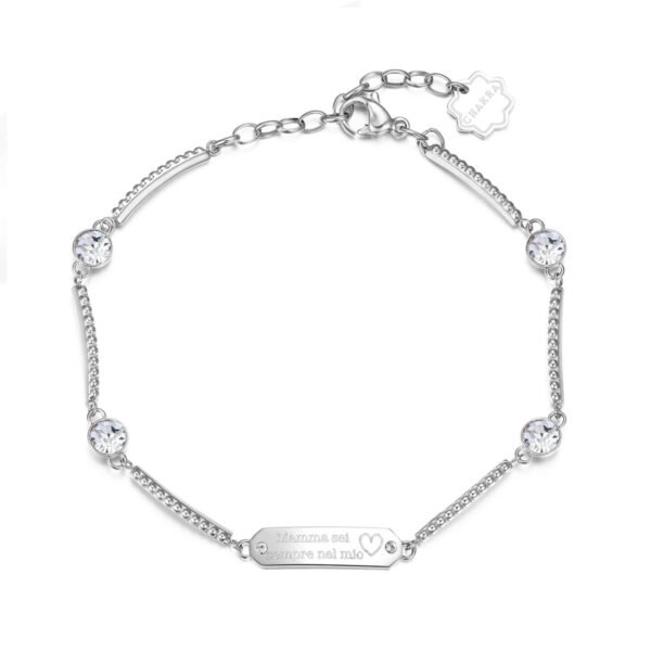 Bracciale Donna Brosway In Acciaio Con Targhetta Incisa E Cristalli Swarovsky 3 - Verre Gioielli Bracciale Donna Brosway In Acciaio Con Targhetta Incisa E Cristalli Swarovsky