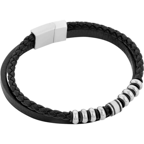 Bracciale Uomo Liu Jo In Pelle E Acciaio 3 - Verre Gioielli Bracciale Uomo Liu Jo In Pelle E Acciaio