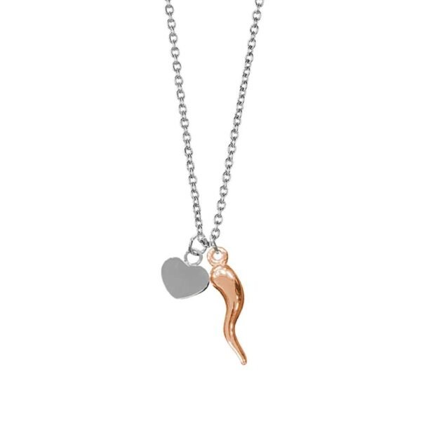 Collana Donna Mya Boccadamo In Acciaio Con Cuore E Cornetto Rosato 3 - Verre Gioielli Collana Donna Mya Boccadamo In Acciaio Con Cuore E Cornetto Rosato