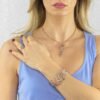 Collana Donna Boccadamo In Bronzo Rosato Con Cristalli Acquamarina e Bianchi 1 Verre Gioielli - l'istituzione del gioiello