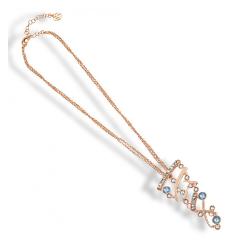 Collana Donna Boccadamo In Bronzo Rosato Con Cristalli Acquamarina e Bianchi