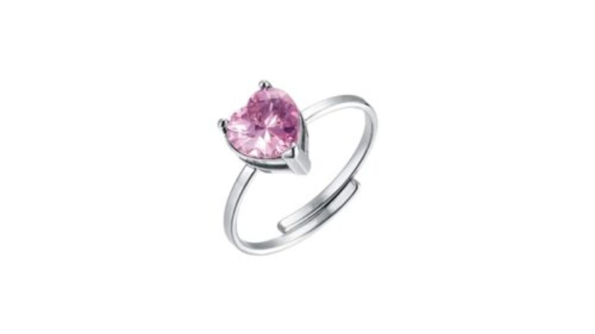IMINI Anello a forma di cuore con diamanti rosa, per donne e ragazze, con zirconi scintillanti, anello di fidanzamento, regolabile