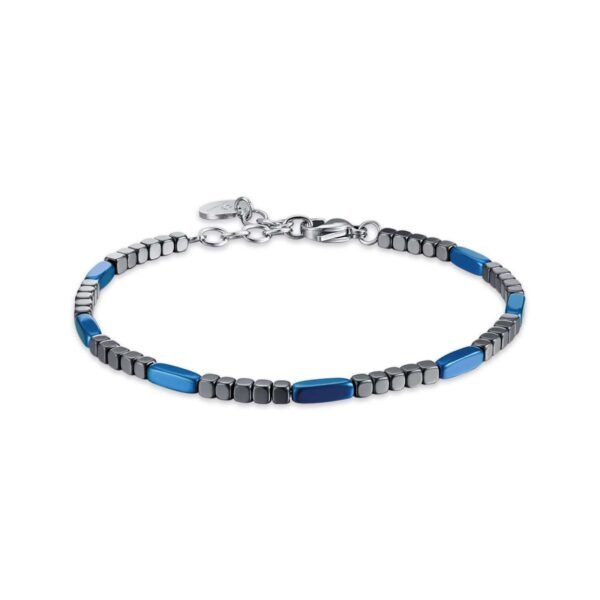 Bracciale Uomo Luca Barra In Acciaio Con Ematite Grigia E Blu 3 - Verre Gioielli Bracciale Uomo Luca Barra In Acciaio Con Ematite Grigia E Blu