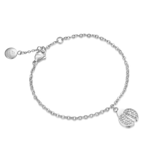 Bracciale Donna Luca Barra In Acciaio Con Coccinella E Cristalli Bianchi