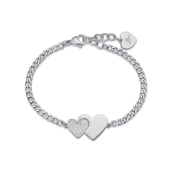 Bracciale Donna Luca Barra In Acciaio Con Cuori E Cristalli Bianchi