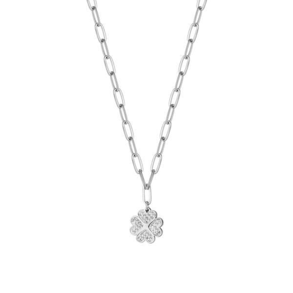 Collana Donna Luca Barra In Acciaio Con Quadrifoglio E Cristalli Bianchi 3 - Verre Gioielli Collana Donna Luca Barra In Acciaio Con Quadrifoglio E Cristalli Bianchi