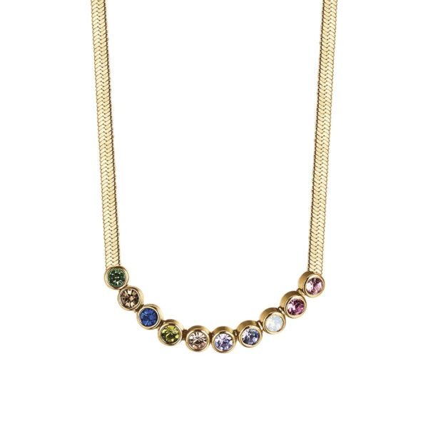 Collana Donna Luca Barra In Acciaio Dorato Con Pietre Multicolor 3 - Verre Gioielli Collana Donna Luca Barra In Acciaio Dorato Con Pietre Multicolor