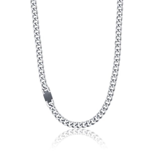 Collana Uomo Luca Barra In Acciaio Con Elementi Neri 3 - Verre Gioielli Collana Uomo Luca Barra In Acciaio Con Elementi Neri