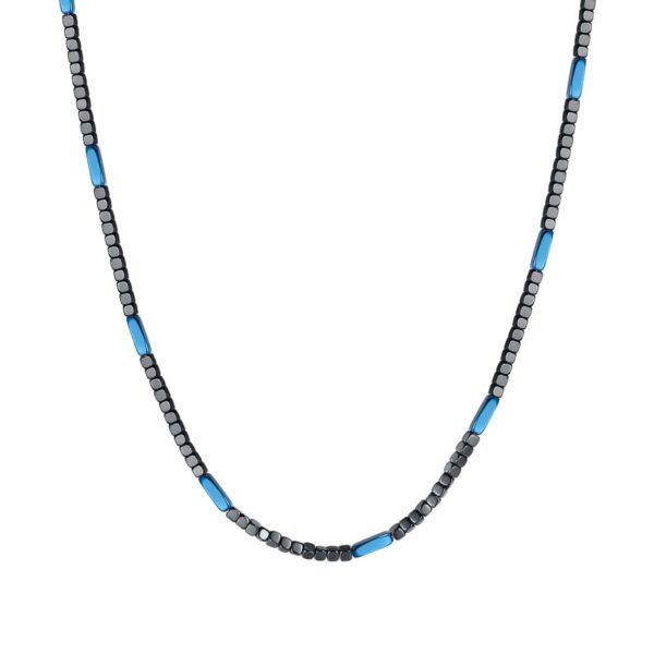 Collana Uomo Luca Barra In Acciaio Con Ematite Blu E Grigia