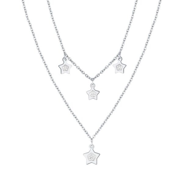 Collana Donna Luca Barra In Acciaio Con Farfalle E Cristalli Bianchi 3 - Verre Gioielli Collana Donna Luca Barra In Acciaio Con Farfalle E Cristalli Bianchi