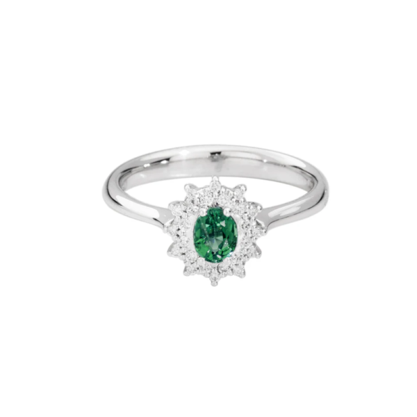Anello Donna Recarlo In Oro Bianco 18 Kt Con Diamanti 0.15 Ct E Smeraldo 0.28 Ct