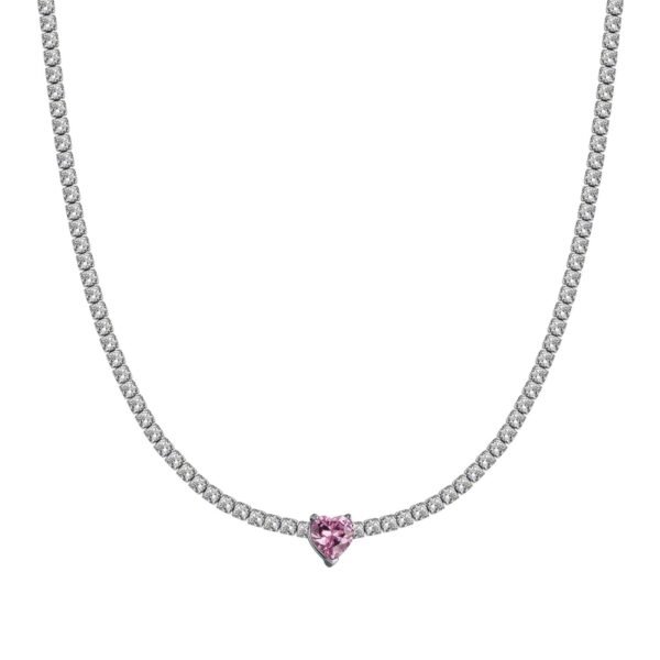 Collana Donna Luca Barra Con Cristalli Bianchi E Cuore Con Cristallo Rosa 3 - Verre Gioielli Collana Donna Luca Barra Con Cristalli Bianchi E Cuore Con Cristallo Rosa