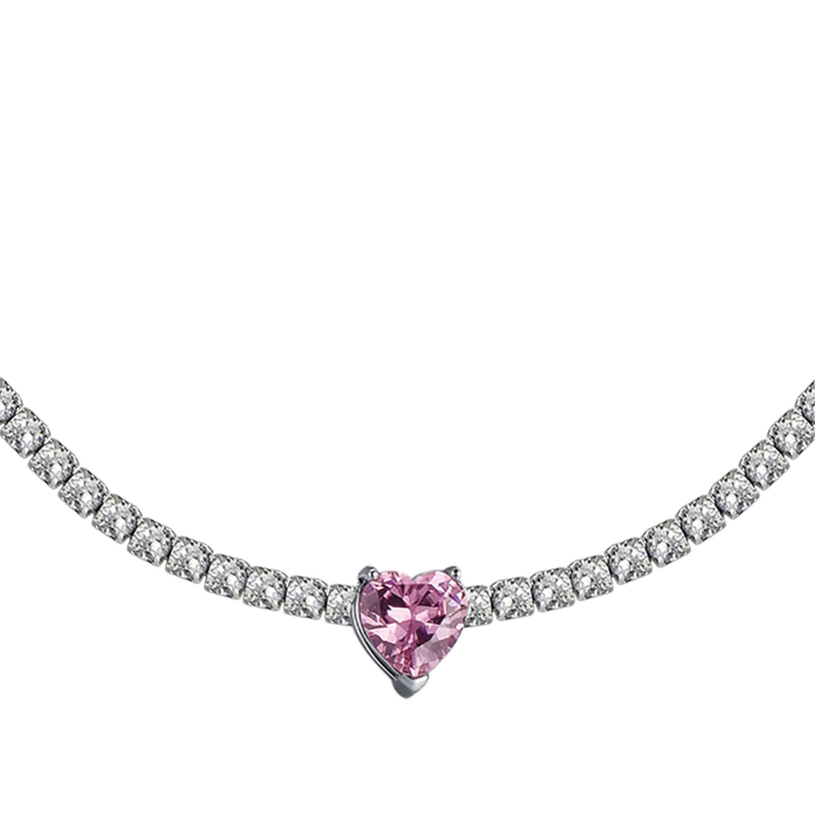 Collana Donna Luca Barra Con Cristalli Bianchi E Cuore Con Cristallo Rosa -  Verre Gioielli