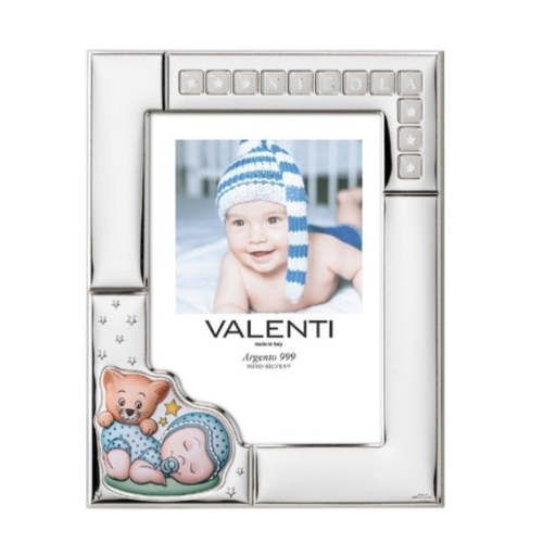 Cornice Portafoto Atelier Baby Celeste In Argento 925 Con Orsetto E Letterine