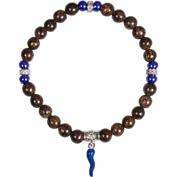 Bracciale Uomo Gerba A Molla In Argento 925 Con Occhio Di Tigre E Cornetto Smaltato Blu