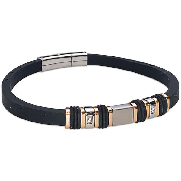 Bracciale Uomo Boccadamo Man In Caucciù Con Acciaio Bicolore E Cubic Zirconia Bianchi 3 - Verre Gioielli Bracciale Uomo Boccadamo Man In Caucciù Con Acciaio Bicolore E Cubic Zirconia Bianchi