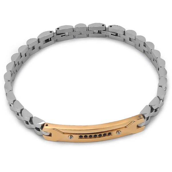 Bracciale Uomo Boccadamo Man In Acciaio Bicolore Con Piastrina E Zirconi Neri