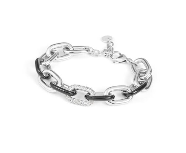 Bracciale Donna Stroili A Catena In Acciaio Bicolore Con Cristalli E Smalto Nero 1 Verre Gioielli - l'istituzione del gioiello