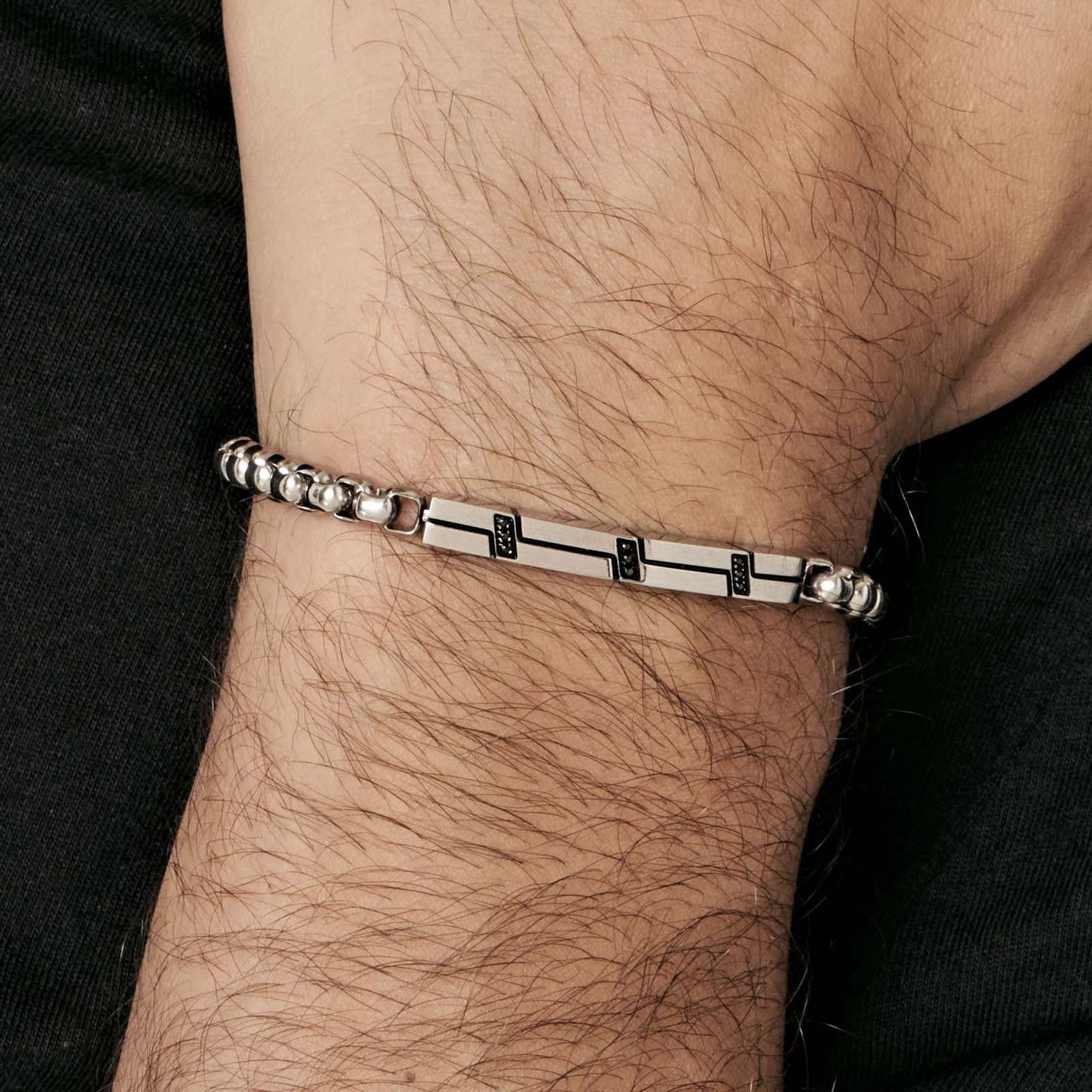 Bracciale Nazaryya In Argento 925 Con Cristalli Neri – Donna, Regolabile 7 Pollici Più Estensione, Design Contemporaneo