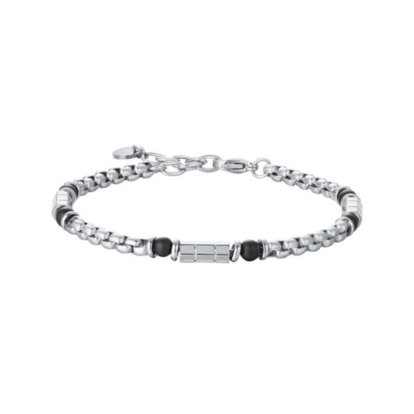 Bracciale Uomo Luca Barra In Acciaio Con Pietre Nere 3 - Verre Gioielli Bracciale Uomo Luca Barra In Acciaio Con Pietre Nere
