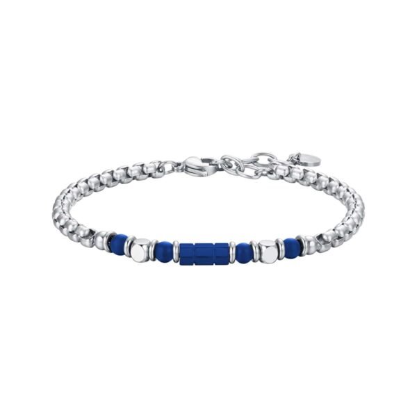 Bracciale Uomo Luca Barra In Acciaio Con Elementi E Pietre Blu 3 - Verre Gioielli Bracciale Uomo Luca Barra In Acciaio Con Elementi E Pietre Blu