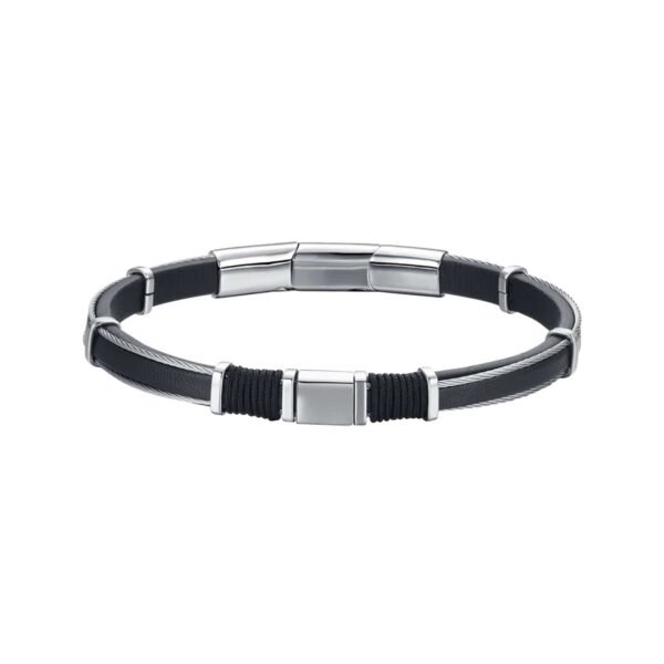 Bracciale Uomo Luca Barra In Pelle Nera E Acciaio 3 - Verre Gioielli Bracciale Uomo Luca Barra In Pelle Nera E Acciaio