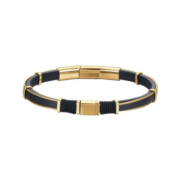 Bracciale Uomo Luca Barra In Pelle Nera E Acciaio Dorato 3 - Verre Gioielli Bracciale Uomo Luca Barra In Pelle Nera E Acciaio Dorato