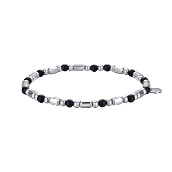 Bracciale Elastico Uomo Luca Barra In Acciaio Con Pietre Nere 3 - Verre Gioielli Bracciale Elastico Uomo Luca Barra In Acciaio Con Pietre Nere