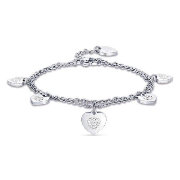 Bracciale Donna Luca Barra In Acciaio Con Cuori E Cristalli Bianchi