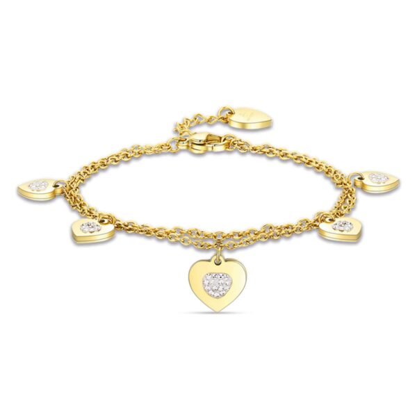 Bracciale Donna Luca Barra In Acciaio Dorato Con Cuori Pendenti E Cristalli Bianchi
