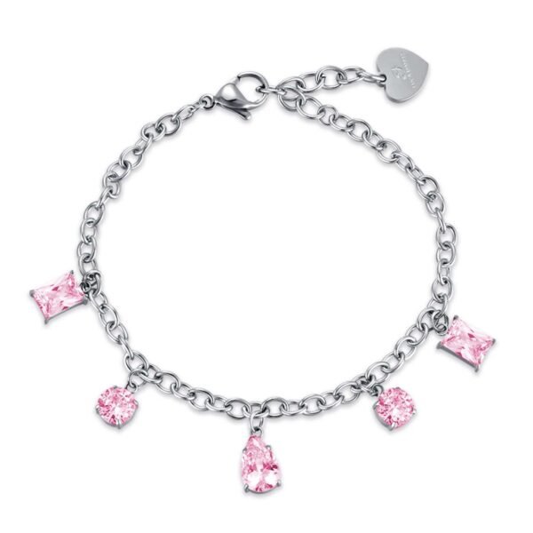 Bracciale Donna Luca Barra In Acciaio Con Cristalli Rosa Pendenti