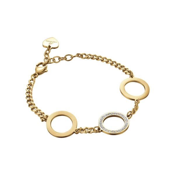 Bracciale Donna Luca Barra In Acciaio Dorato Con Cerchi E Cristalli Bianchi