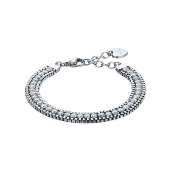 Bracciale Donna Luca Barra In Acciaio Triplo Filo Con Cristalli Bianchi