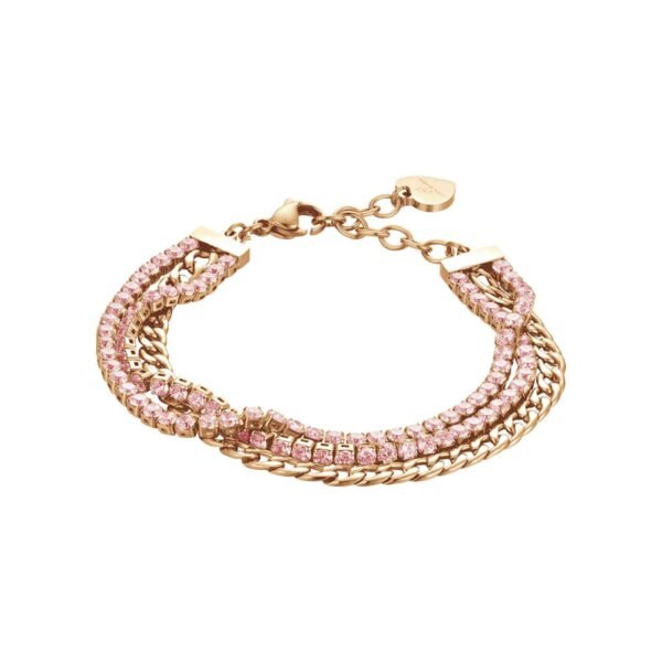 Bracciale Donna Luca Barra In Acciaio Rosato Triplo Filo Con Cristalli Bianchi