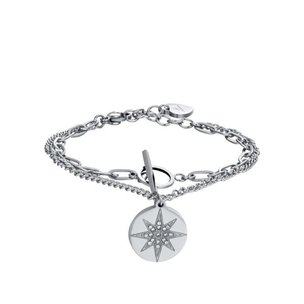 Bracciale Donna Luca Barra In Acciaio Doppio Filo Con Rosa Dei Venti E Cristalli Bianchi 3 - Verre Gioielli Bracciale Donna Luca Barra In Acciaio Doppio Filo Con Rosa Dei Venti E Cristalli Bianchi
