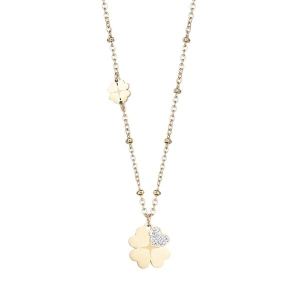 Collana Donna Luca Barra In Acciaio Dorato Con Quadrifoglio E Cristalli Bianchi 3 - Verre Gioielli Collana Donna Luca Barra In Acciaio Dorato Con Quadrifoglio E Cristalli Bianchi