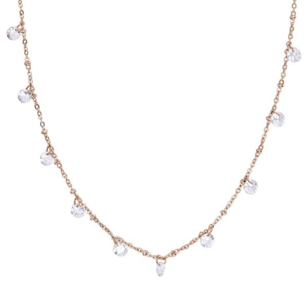 Collana Donna Luca Barra In Acciaio Dorato Con Cristalli Bianchi Pendenti 3 - Verre Gioielli Collana Donna Luca Barra In Acciaio Dorato Con Cristalli Bianchi Pendenti