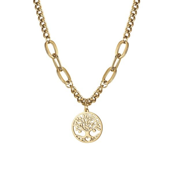 Collana Donna Luca Barra In Acciaio Dorato Con Albero Della Vita 3 - Verre Gioielli Collana Donna Luca Barra In Acciaio Dorato Con Albero Della Vita