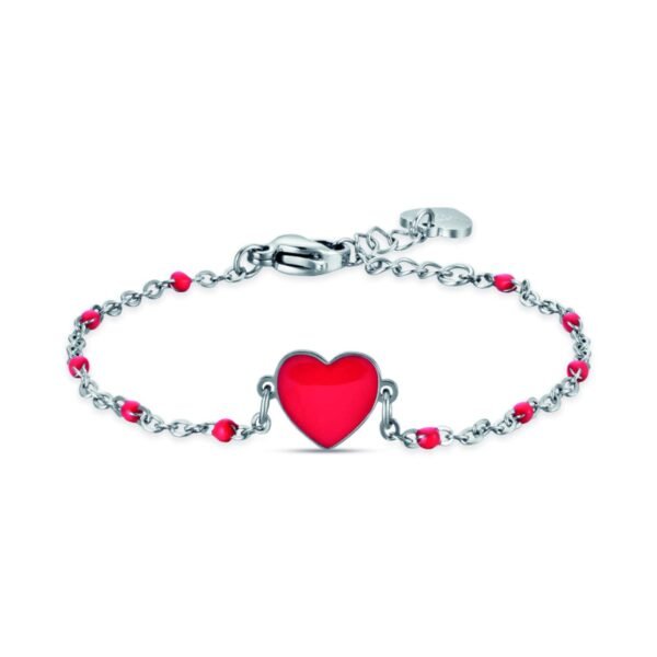 Bracciale Junior Luca Barra In Acciaio E Cuore Rosso Smaltato