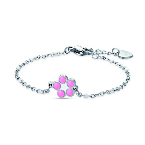 Bracciale Junior Luca Barra In Acciaio E Fiore Rosa Smaltato