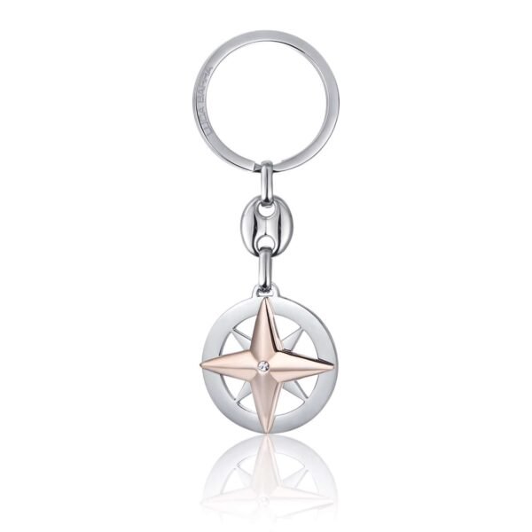 Portachiavi Uomo Luca Barra In Acciaio Con Ip Rosa E Rosa Dei Venti 3 - Verre Gioielli Portachiavi Uomo Luca Barra In Acciaio Con Ip Rosa E Rosa Dei Venti