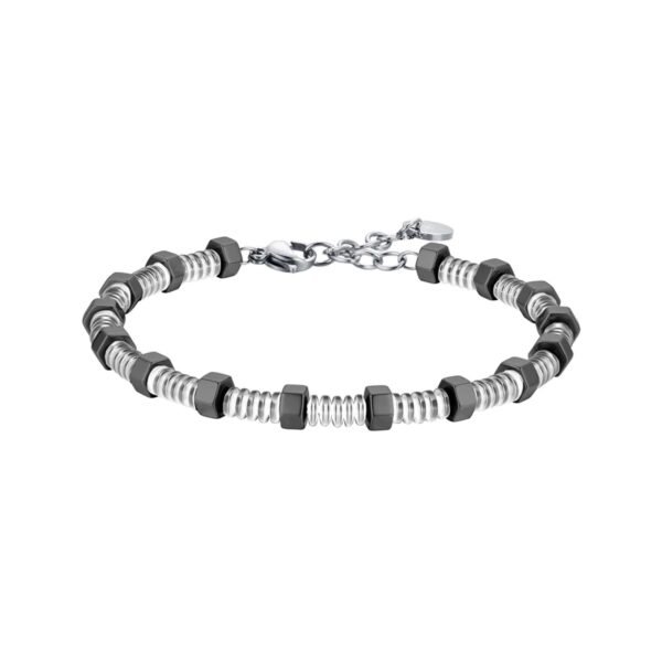Bracciale Uomo Luca Barra In Acciaio Con Ematite Grigia 3 - Verre Gioielli Bracciale Uomo Luca Barra In Acciaio Con Ematite Grigia