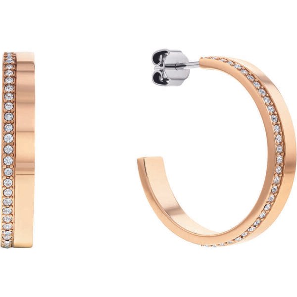 Orecchini Donna Calvin Klein A Cerchio In Acciaio Rosato Con Pietre Bianche